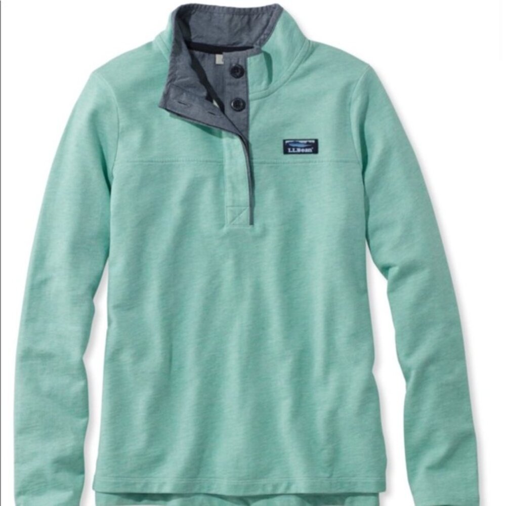 L.L.Bean Soft Cotton Rugby Henley Style Pullover Sweater Beach Glass Heather M - Picture 2 of 10